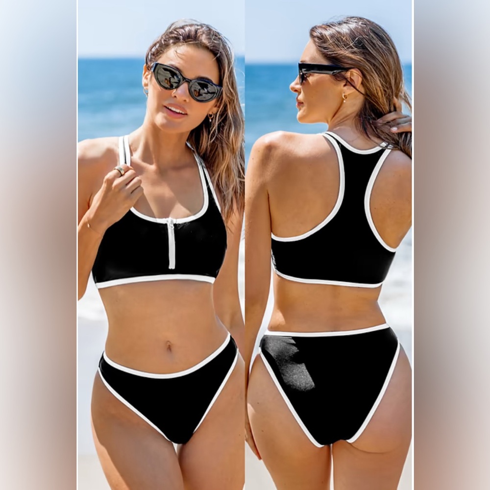 Cupshe Black and White Bikini Set
